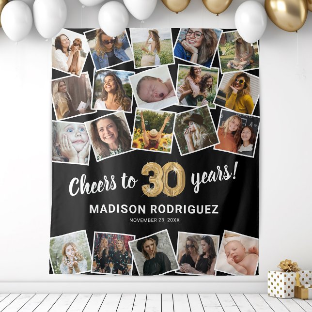 30th Birthday Multi Photo Backdrop Tapestry (Creator Uploaded)