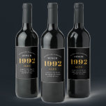 30th Birthday Name 1992 Black Gold Elegant Chic Wine Label<br><div class="desc">A personalized elegant wine label that is easy to customize for that special occasion.</div>