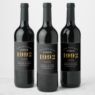30th Birthday Name 1992 Black Gold Elegant Chic Wine Label