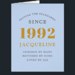 30th Birthday Name 1992 Blue Elegant Chic Card<br><div class="desc">A personalized elegant birthday card that is easy to customize for that special occasion.</div>