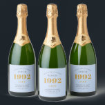 30th Birthday Name 1992 Blue Grey Elegant Chic Sparkling Wine Label<br><div class="desc">A personalized elegant sparkling wine label that is easy to customize for that special occasion.</div>