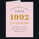 30th Birthday Name 1992 Pink Elegant Chic Card<br><div class="desc">A personalized elegant birthday card that is easy to customize for that special occasion.</div>