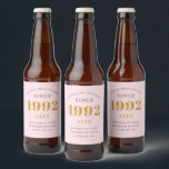 30th Birthday Name 1992 Pink Grey Elegant Chic Beer Bottle Label<br><div class="desc">A personalized elegant beer label that is easy to customize for that special occasion.</div>