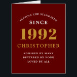 30th Birthday Name 1992 Red Gold Elegant Card<br><div class="desc">A personalized chic birthday card that is easy to customize for that special occasion.</div>