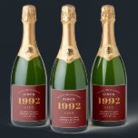 30th Birthday Name 1992 Red Gold Elegant Chic Sparkling Wine Label<br><div class="desc">A personalized elegant sparkling wine label that is easy to customize for that special occasion.</div>