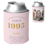 30th Birthday Name 1995 Chic Pink Grey Photo Can Cooler<br><div class="desc">A personalized elegant can cooler that is easy to customize for that special birthday party occasion.</div>