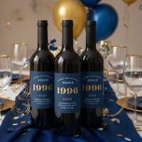 30th Birthday Name 1996 Blue Gold Elegant Chic