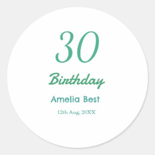 30TH BIRTHDAY NAME DATE BOLD RETRO turquoise simpl Classic Round Sticker