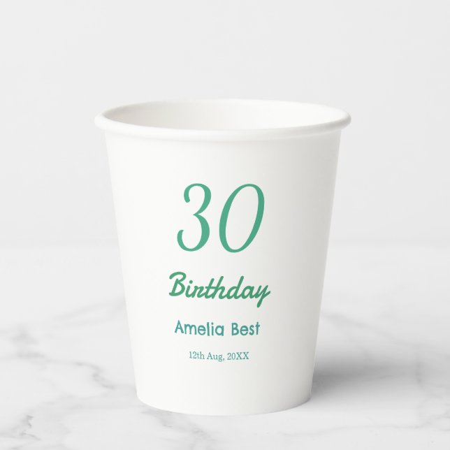 30TH BIRTHDAY NAME DATE BOLD RETRO turquoise simpl Paper Cups (Front)
