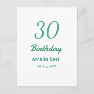 30TH BIRTHDAY NAME DATE BOLD RETRO turquoise simpl Postcard