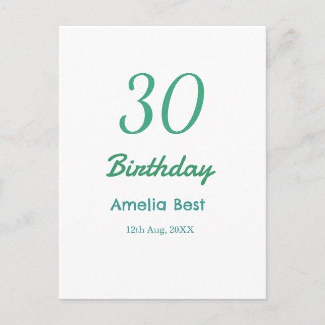 30TH BIRTHDAY NAME DATE BOLD RETRO turquoise simpl Postcard (Front)