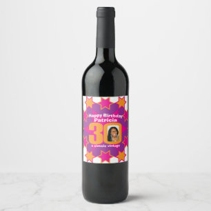 30th birthday name pink photo custom wine labels