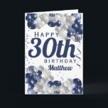 30th Birthday Navy Balloons Card<br><div class="desc">A gorgeous navy and silver balloon happy 30th (or any age) birthday card. This fabulous design is the perfect way to wish someone a happy thirtieth birthday (or change the age!) Personalize with our own custom name and message. Blue coloured typography and gorgeous navy blue and silver balloons.</div>