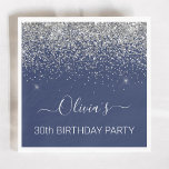 30th Birthday Navy Blue Silver Glitter Any Age Napkin<br><div class="desc">30th Birthday Party Navy Blue and Silver Any Age Sparkle Glitter Brushed Metal Monogram Name Paper Party Napkins. This makes the perfect sweet 16 birthday,  15th,  18th,  21st,  30th,  40th,  50th,  60th,  70th,  80th,  90th,  100th party supplies for someone that loves glam luxury and chic styles.</div>