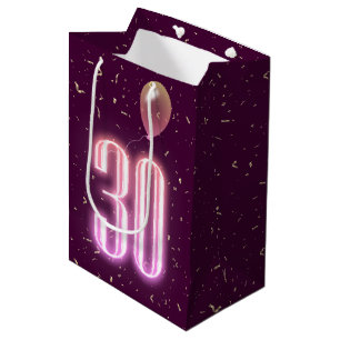 30th Birthday Neon Sign and Confetti Medium Gift Bag