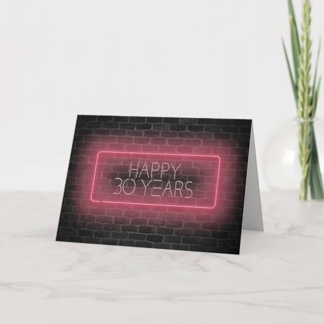 30th birthday neon sign on brick card (Front)