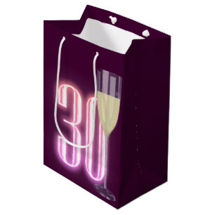 30th Birthday Neon Sign with Wine  Medium Gift Bag
