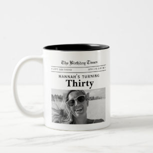 30th Birthday Newspaper Two-Tone Coffee Mug