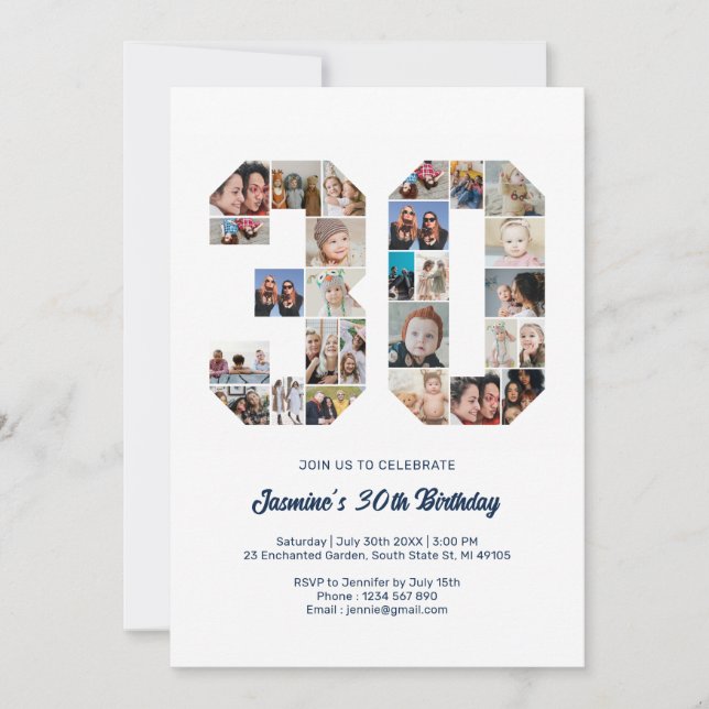 30th Birthday Number 30 Custom Photo Collage Invitation (Front)