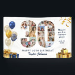 30th Birthday Number 30 Photo Collage White Gold Banner<br><div class="desc">Make a big statement on their big day with this Custom Photo Collage Birthday Party Banner. Turn your favorite memories into a stunning visual celebration. Featuring a bold number-shaped photo collage, this design allows you to showcase a lifetime of highlights or the best moments from the past year. Whether it’s...</div>