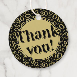 30th Birthday Number Pattern 30 Gold and Black Favour Tags