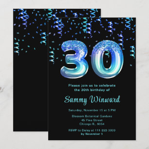 30th Birthday Ocean Balloons with Confetti Invitation