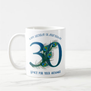 30th Birthday Or Anniversary Peacock Feather Coffee Mug