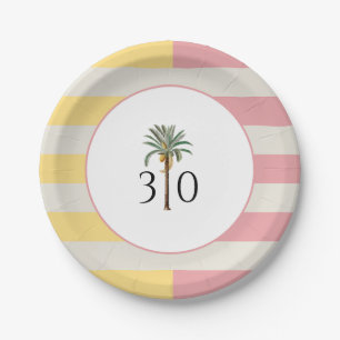 30th Birthday Palm Beach Tropical Pastel Stripe Paper Plate
