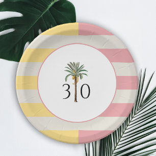 30th Birthday Palm Beach Tropical Pastel Stripe Paper Plate