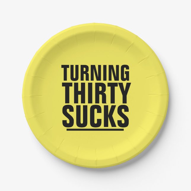 30TH BIRTHDAY PAPER PLATES, TURNING 30 SUCKS PAPER PLATE (Front)