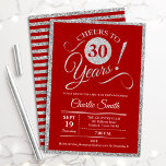 30th Birthday Party - ANY AGE Red Silver Invitation<br><div class="desc">30th birthday party invitation for men or women. Elegant invite card in red with faux glitter silver foil. Features typography script font. Cheers to 30 years! Can be personalized into any year. Perfect for a milestone adult bday celebration.</div>