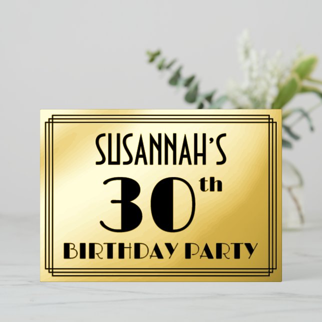 30th Birthday Party — Art Deco Look “30” + Name (Standing Front)