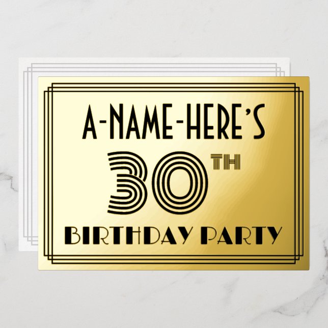 30th Birthday Party — Art Deco Style “30” & Name (Front/Back)