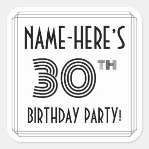 30th Birthday Party: Art Deco Style + Custom Name Square Sticker