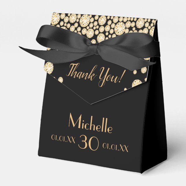 30th birthday party black gold name thank yoy favor box (Front Side)