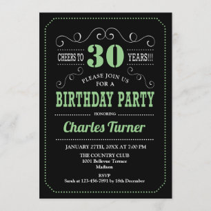 30th Birthday Party - Black Green Invitation