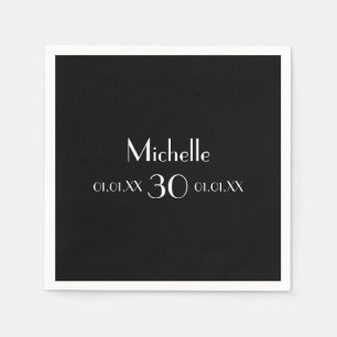 30th birthday party black white name minimalist napkin