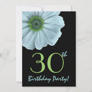 30th Birthday Party Blue and Green Daisy V200 Invitation
