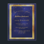 30th birthday party blue gold shiny invitation postcard<br><div class="desc">A trendy,  modern 30th birthday party invitation card for men,  guys,  male.   A dark blue,  navy blue background. The blue colour is uneven.  With a faux gold frame and golden confetti sprinkle,  golden coloured letters. Templates for your party information.
Back: plain postcard design.</div>