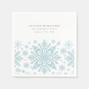 30th Birthday Party Blue White Snowflake Winter Napkin