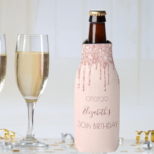 30th birthday party blush rose gold glitter drips bottle cooler