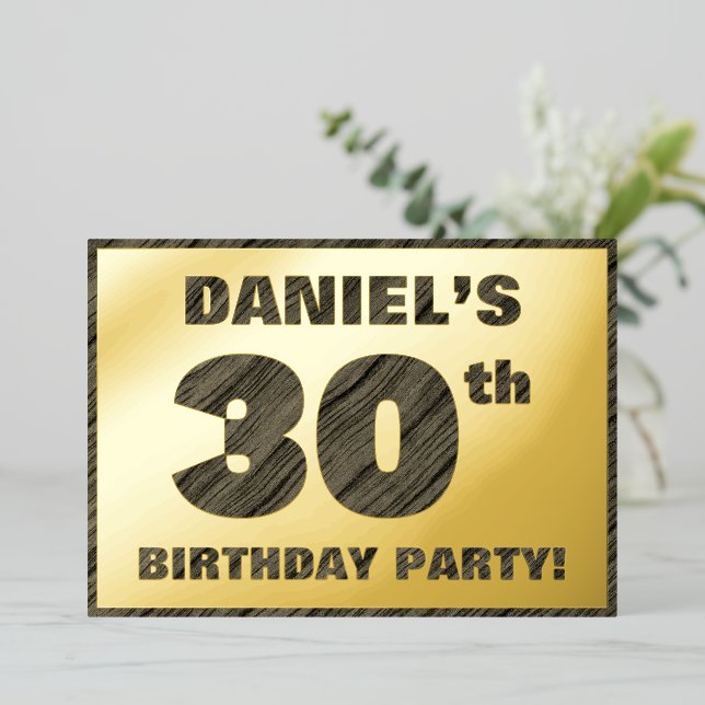 30th Birthday Party — Bold, Faux Wood Grain Text (Standing Front)