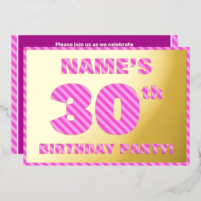 30th Birthday Party — Bold, Fun, Pink Stripes # 30 (Front/Back)