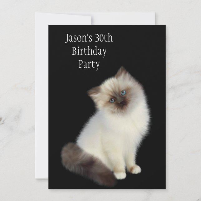 30th Birthday Party Brown & White Cat Invitation (Front)