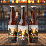 30th birthday party cheers beer guys beer bottle label<br><div class="desc">A beer label for 30th birthday party for a guy. Photo of two hands holding bottles of beer against the evening sunset. Keep the photo or add yours. With the text: Cheers to, templates for a name age 30 and a date. Date of birth or the date of the party....</div>