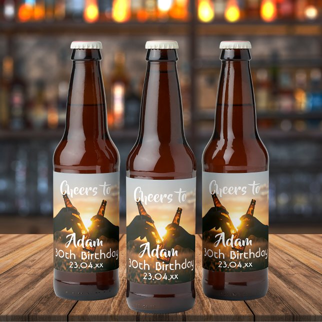 30th birthday party cheers beer guys bottle label (Creator Uploaded)