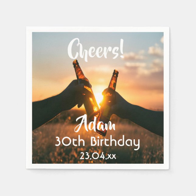 30th birthday party cheers beer photo guys napkin (Front)