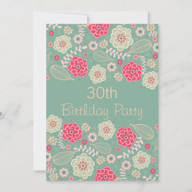 30th Birthday Party Chic Funky Modern Floral Invitation (Front)
