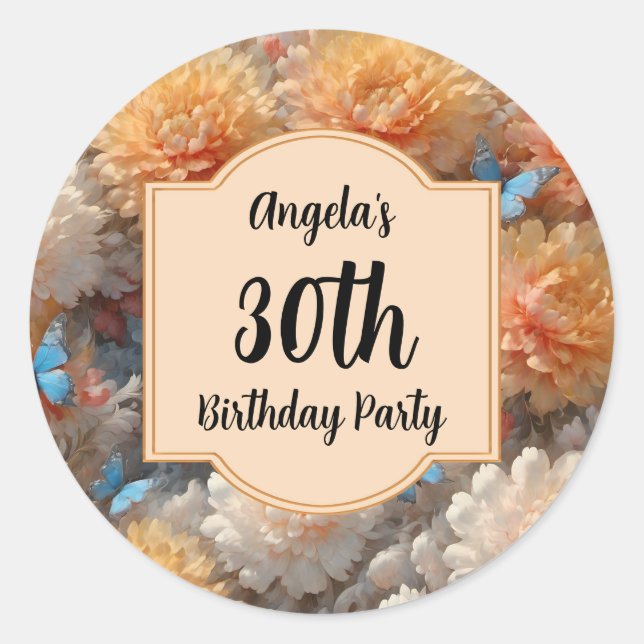 30th Birthday Party Classic Round Sticker (Front)