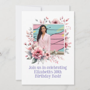 30th Birthday Party Custom Photo Floral Frame Invitation